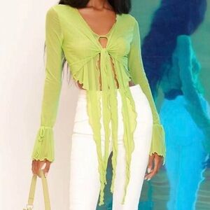 Lime Green Tie-Front Top